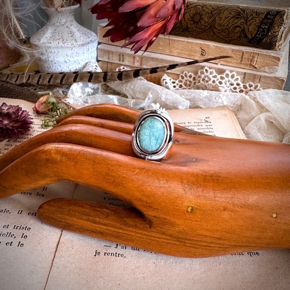 Vintage Sterling Silver Lapis Lazuli & Chrysoprase Spinner Bezel Ring Size 7.75 - Picture 6 of 14